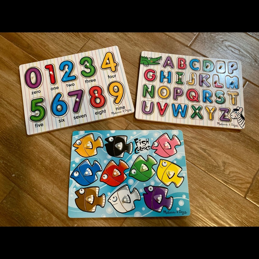 Melissa & Doug Numbers Alphabet Colors Wooden Puzzle Set Good Used Condition